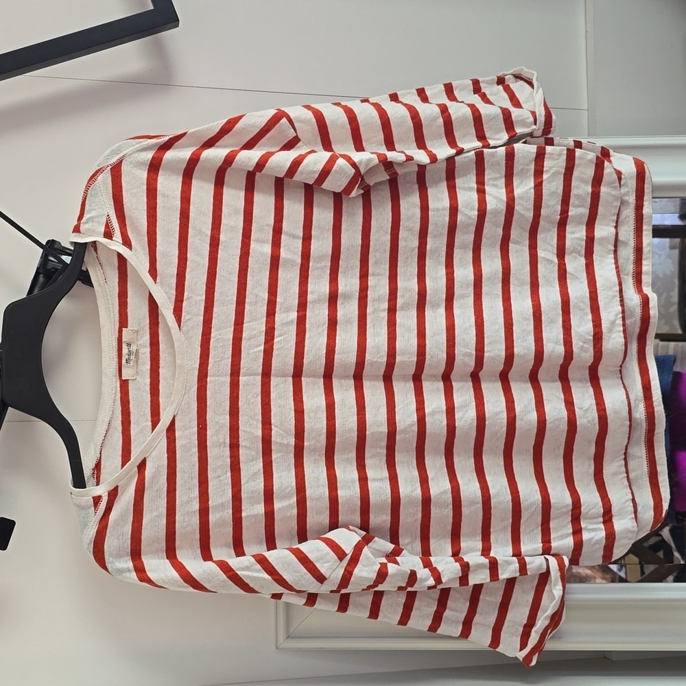 MADEWELL-Rust and White Striped Long Sleeve Shirt - Picture 2 of 10